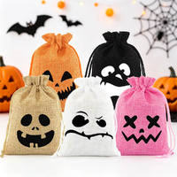 10pcs Halloween Burlap Candy Treat Bags Spooky Drawstring Sacks Reusable Halloween Gift Bags