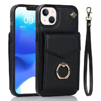 RFID Anti-Theft iPhone Wallet Case With Card Holder Finger Ring Holder-Black