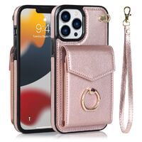 RFID Anti-Theft iPhone Wallet Case With Card Holder Finger Ring Holder-Red&Gold