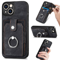 Wallet Case with Card Holder, Leather Kickstand Card Slots,Ring Stand for iphone-Black