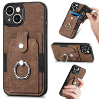 Wallet Case with Card Holder, Leather Kickstand Card Slots,Ring Stand for iphone-Brown