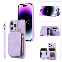 PU Leather Slot Phone Case Foldable Wallet Cover Cards Holder for iPhone-Purple