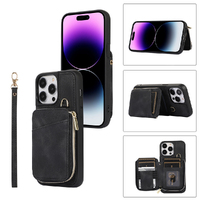 PU Leather Slot Phone Case Foldable Wallet Cover Cards Holder for iPhone-Black