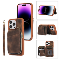 PU Leather Slot Phone Case Foldable Wallet Cover Cards Holder for iPhone-Brown