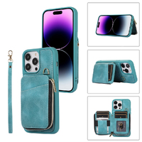 PU Slot Phone Case Foldable Wallet Cover Cards Holder for iPhone-Mint Green
