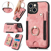 RFID Anti-Theft Brush Phone Leather Case Hanging Rope Ring iPhone Case-Pink