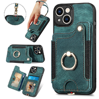 RFID Anti-Theft Brush Phone Leather Case Hanging Rope Ring iPhone Case-Green