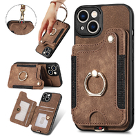 RFID Anti-Theft Brush Phone Leather Case Hanging Rope Ring iPhone Case-Brown