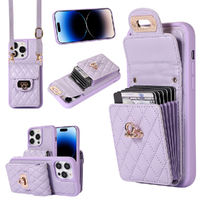 Crossbody Wallet Case with Card Holder Leather iPhone Protective Case-Purple