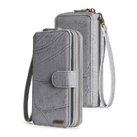 Multifunctional Wallet PU Leather iPhone Flip Cover Insert Card Case-Gray