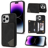 PU  Kickstand Card Slots Case Wallet Side Card Flip Phone Case For iPhone-Black