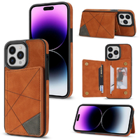PU  Kickstand Card Slots Case Wallet Side Card Flip Phone Case For iPhone-Brown