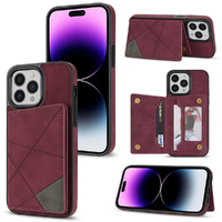 PU Kickstand Card Slots Case Wallet Side Card Flip Phone Case For iPhone-Wine