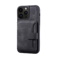 Leather Slot Phone Case Foldable Wallet Cover Cards Holder for iPhone-Black