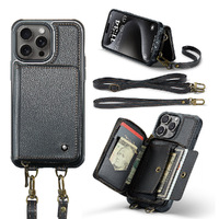 Crossbody Wallet Case PU Leather Phone Case Card Holder for iPhone-Black
