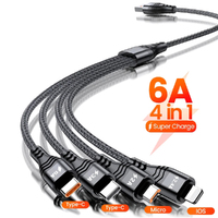 4 In 1 USB Cable For iPhone 13 6A 66W Data Cable Micro USB C Fast Charging Cable