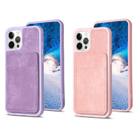 Vertical Cards Solt Leather Wallet iPhone Case Credit Card  Holder-Pink&Purple