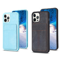 Vertical Cards Solt Leather Wallet iPhone Case Credit Card  Holder-Black&Blue