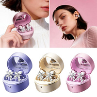 Clip-On Open Ear Earbuds With Detachable Butterfly Earrings Heart Charging Case & Makeup Mirror