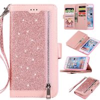 Zipper Pocket PU Leather Flip Wallet Case with 9 Card Slots for iPhone-Rose Gold