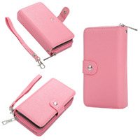 Detachable Zipper Magnetic Card Slots Phone Case for iphone-Pink