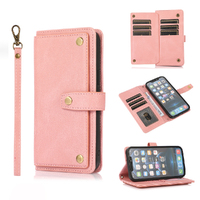 Phone Case Leather Crossbody Wallet Purse Case For iPhone11/12/13 Series-Pink