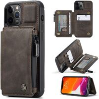 Double Magnetic Clasp Zip Card Holder Wallet Case for iPhone-Gray