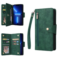 Zip Flip Card Wallet Phone Case For iPhone 11/12/13 Pro Max-Green