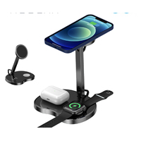 Three-in-one double folding magnetic wireless charger stand holder