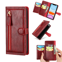 Zip Flip Card Wallet Phone Case For iPhone 11/12/13 Series-Red
