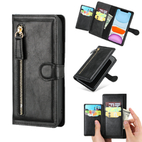 Zip Flip Card Wallet Phone Case For iPhone 11/12/13 Series-Black