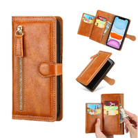 Zip Flip Card Wallet Phone Case For iPhone 11/12/13 Series-Brown