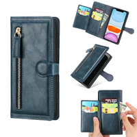 Zip Flip Card Wallet Phone Case For iPhone 11/12/13 Series-Blue