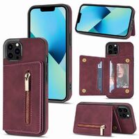 Zipper holster insert card phone case for iPhone 13/13pro max-Wine