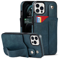 Design Luxury Leather Wallet Style Business Case for iPhone-Navy Blue