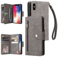 Willow Buckle Zipper Wallet Phone Purse Case With Straps for Iphone-Gray