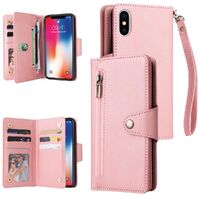 Willow Buckle Zipper Wallet Phone Purse Case With Straps for Iphone-Rose gold