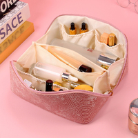 Large Capacity Travel Cosmetic Bag Portable PU Leather Waterproof Makeup Bag