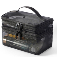 Large Capacity Double Layered Makeup Bag Mesh Storage Cosmetic Organizer Case