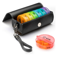 Weekly Pill Organizer Daily Pill Box with PU Leather Travel Medicine Organizer
