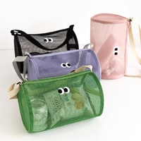 Cylindrical Mesh Makeup Bag Travel Crossbody Beach Bag Hollowed Out Storage Bag