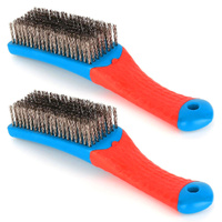 2/4 Pack Wire Brush Duty Stainless Bristles With Plastic Handle Grip For Rust