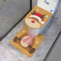 Snowman Santa Deer Toilet Seat Cover and Rug Set Christmas Bathroom Decorations