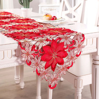 Christmas Table Runner Embroidered Table Runner Linens for Xmas Decor-Red