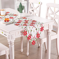Christmas Table Runner Embroidered Table Runner Linens for Xmas Decor-White