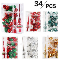 34Pcs Christmas Decorations Christmas Ball Set Gift Pack Christmas Tree Pendant