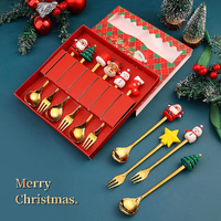 4/6 Pcs Christmas Coffee Spoons Forks Set Spoons Forks Xmas Gifts For Kids