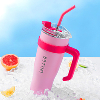 1200ML 304 Insulated Water Bottle Car Cup Cold Hot Mugs With Handle Straw