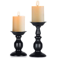 2 Pcs Metal Pillar Candle Holders Candlestick Holder For 2 Inches Candles-Black