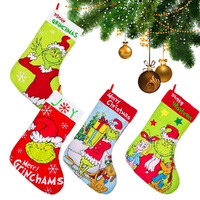 4 Pack Christmas Stockings Green Grinch Xmas Socks For Xmas Tree Hanging Decor